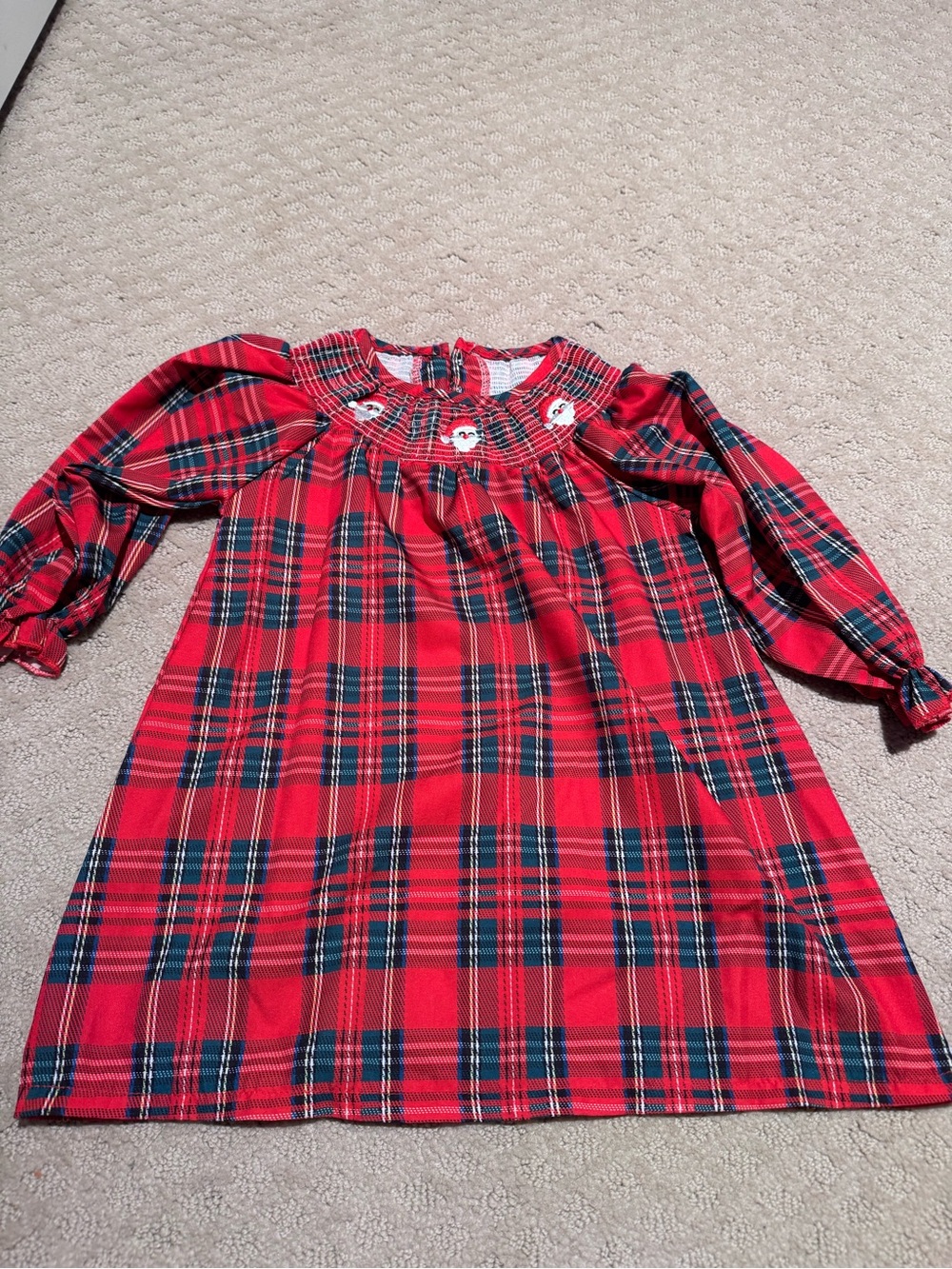 Amazon Red Plaid Long Sleeve Smocked Holiday Dress